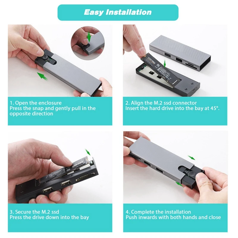 4-In-1 USB Hub With Disk Storage M.2 Dual Protocol SSD USB Type-C Adapter 10Gbps Laptop Dock Station For PC Computer