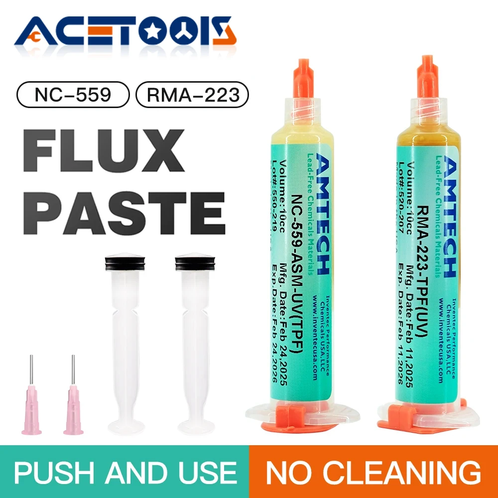 

AMTECH NC559 RMA223 Flux Paste 10CC Soldering Grease for Phone CPU Reballing Low Residue No Cleaning Welding Flux Repair Tools