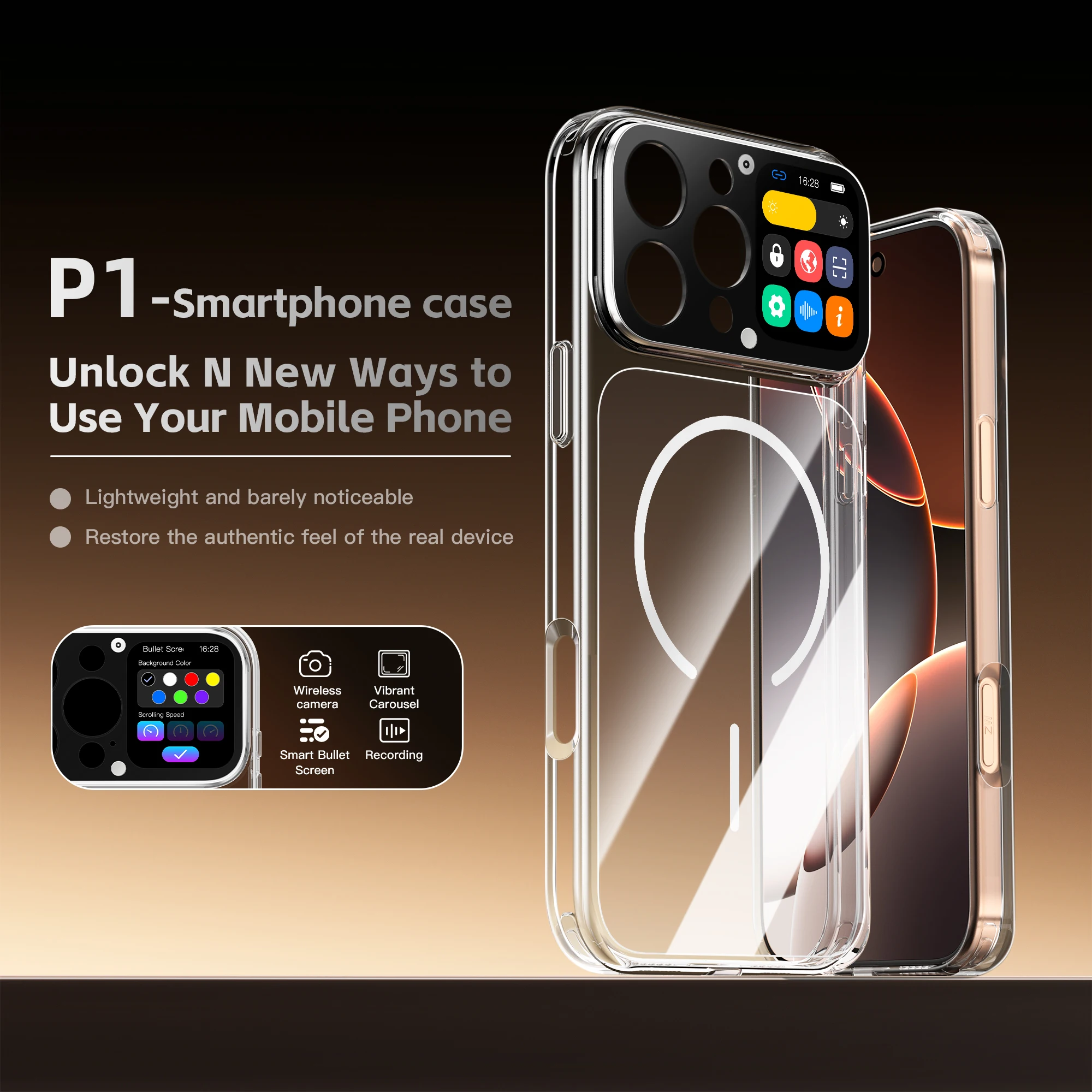 Suitable for iPhone 16 Pro Max Dedicated Smartphone Case 1.85inch Tempered Glass Touch Screen Lens Full Coverage Magnetic Charging Black Technology Recording Qr Code Mini-Games Multiple Watch Faces Download