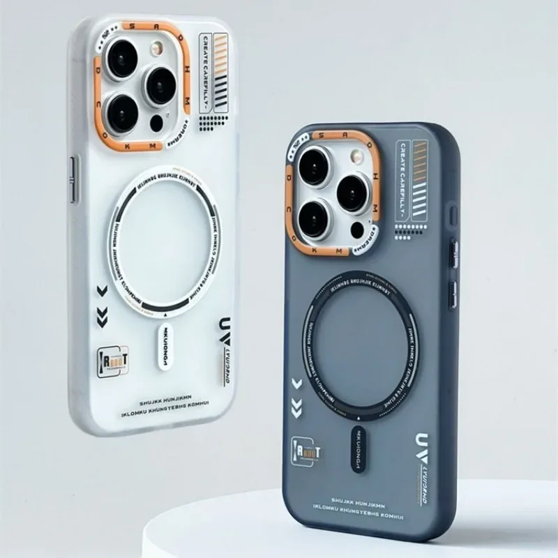 Custodia magnetica opaca per iPhone 16 15 13 12 14 Pro Max Magsafe Carica wireless Frosted Back Metal Lens Frame Pulsanti Cover