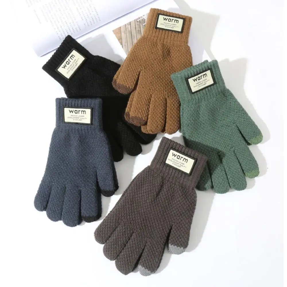 Korean Warm Winter Knitted Gloves Solid Color Windproof Touch Screen Gloves Thickened Cycling Gloves Women