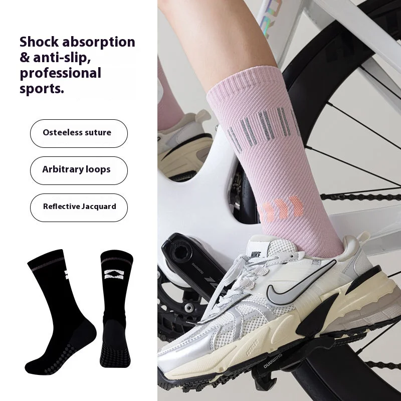 ถุงเท้าปั่นจักรยานสะท้อนแสงตอนกลางคืน 3 คู่ - ถุงเท้ากีฬาแบบยาวสำหรับผู้ชายและผู้หญิง - ถุงเท้ารัดกล้ามเนื้อ - ถุงเท้าป้องกันกลิ่น