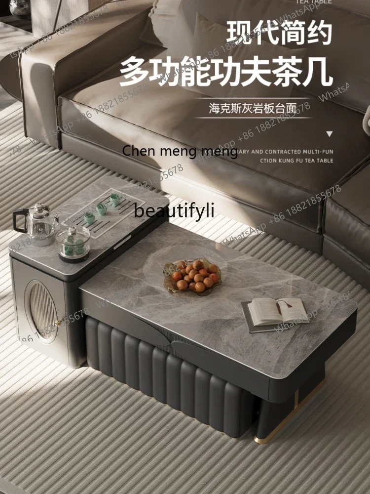 

ss7304 Modern Light Luxury Stone Plate Kung Fu Coffee Table Integrated Simple Living Room Multi-Functional Small Office Tea Tabl