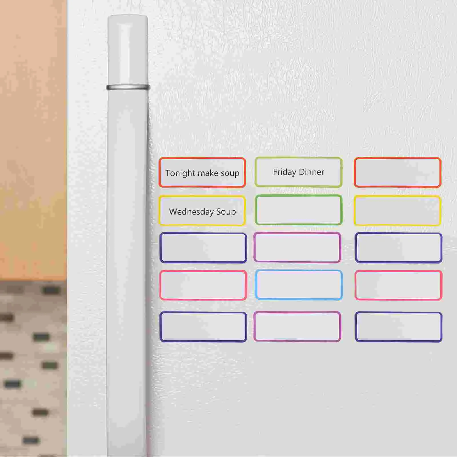 27 pezzi Etichette magnetiche Adesivi per lavagna Magneti per frigorifero Etichette per nome della carta cancellabili Memo colorato cancellabile a secco Pennarelli per pulire