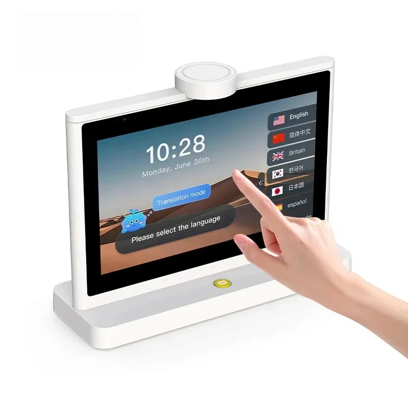 

Interactive multilingual communication end point dual touchscreen design for seamless two-way translation
