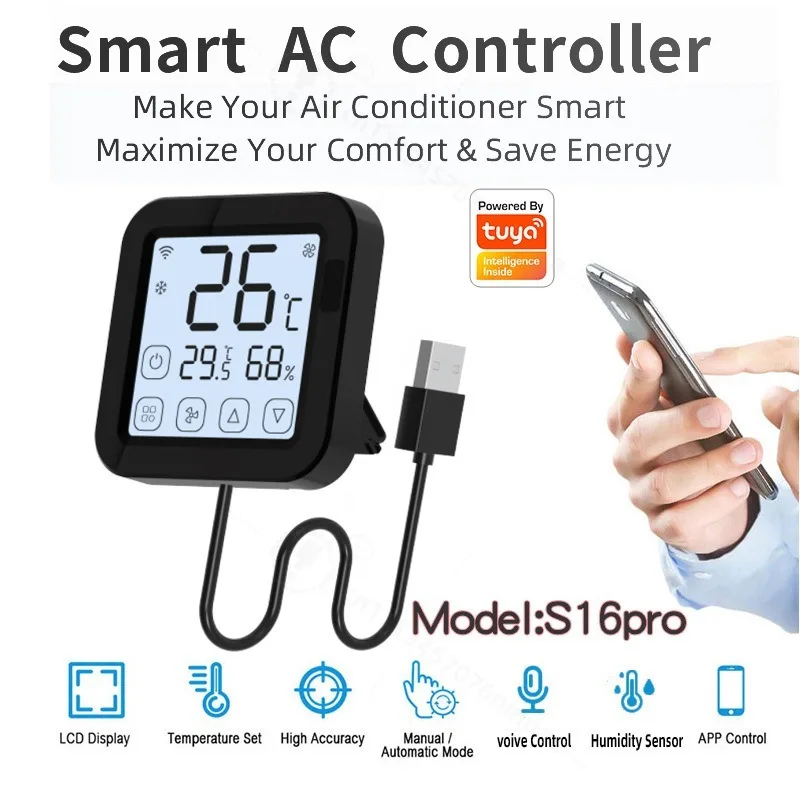 WiFi Smart Air Conditioner Thermostat APP Remote Control Wireless IR Temperature Humidity Sensor Digital Display Controller