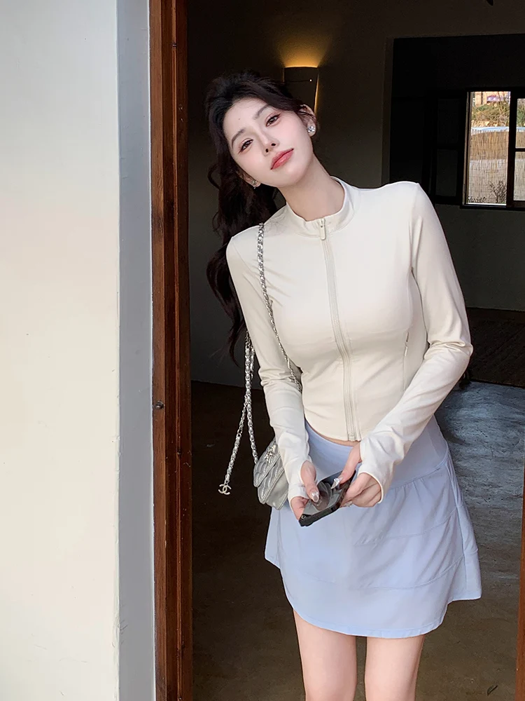 

Белый простой топ для йоги на молнии, укороченный фасон, подчеркивающий фигуру, летняя новинка, женский, из полиэстера и нейлонового композитного волокна, размер L