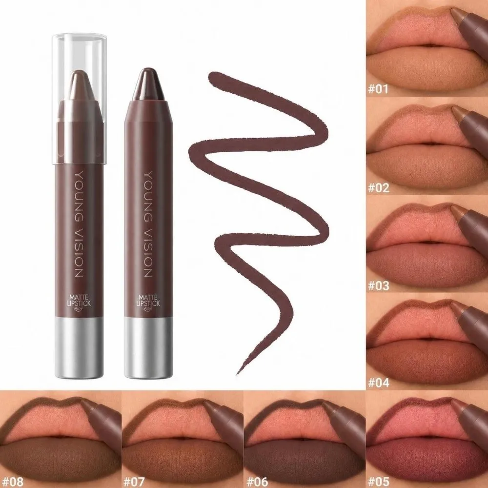 New Chocolate Tone Matte Lip Liner Pencil Waterproof Long Lasting Lipstick Pen Soft Velvet Non-stick Cup Lip Pencil Lip Makeup