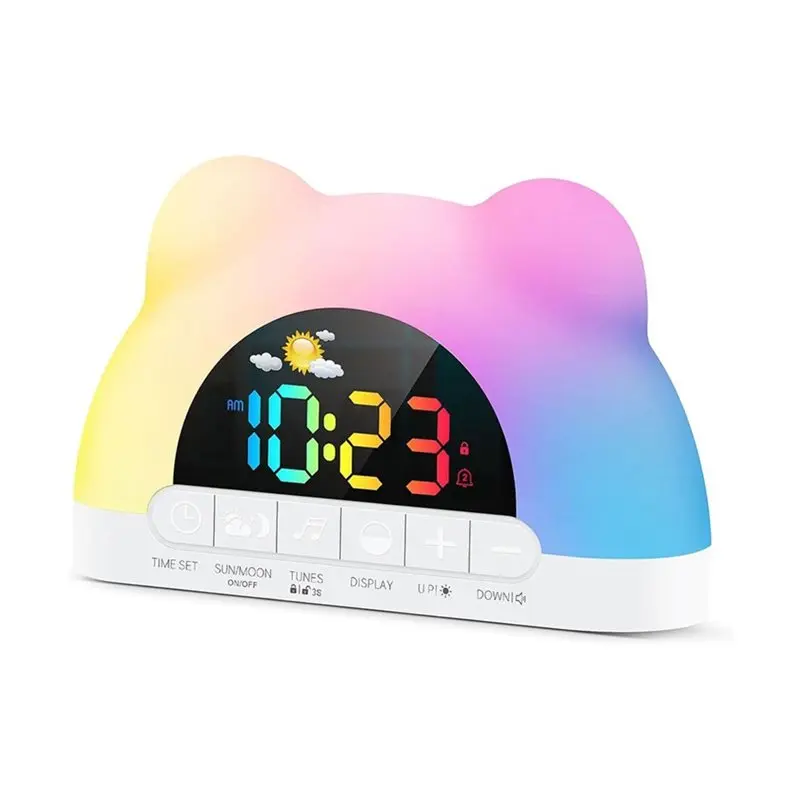 Children' S Sleep Trainer, Ok To Wake Clock With Green Light Red Light, Alarm Clock For Kids, 10 Ringtones, 3 Brightness