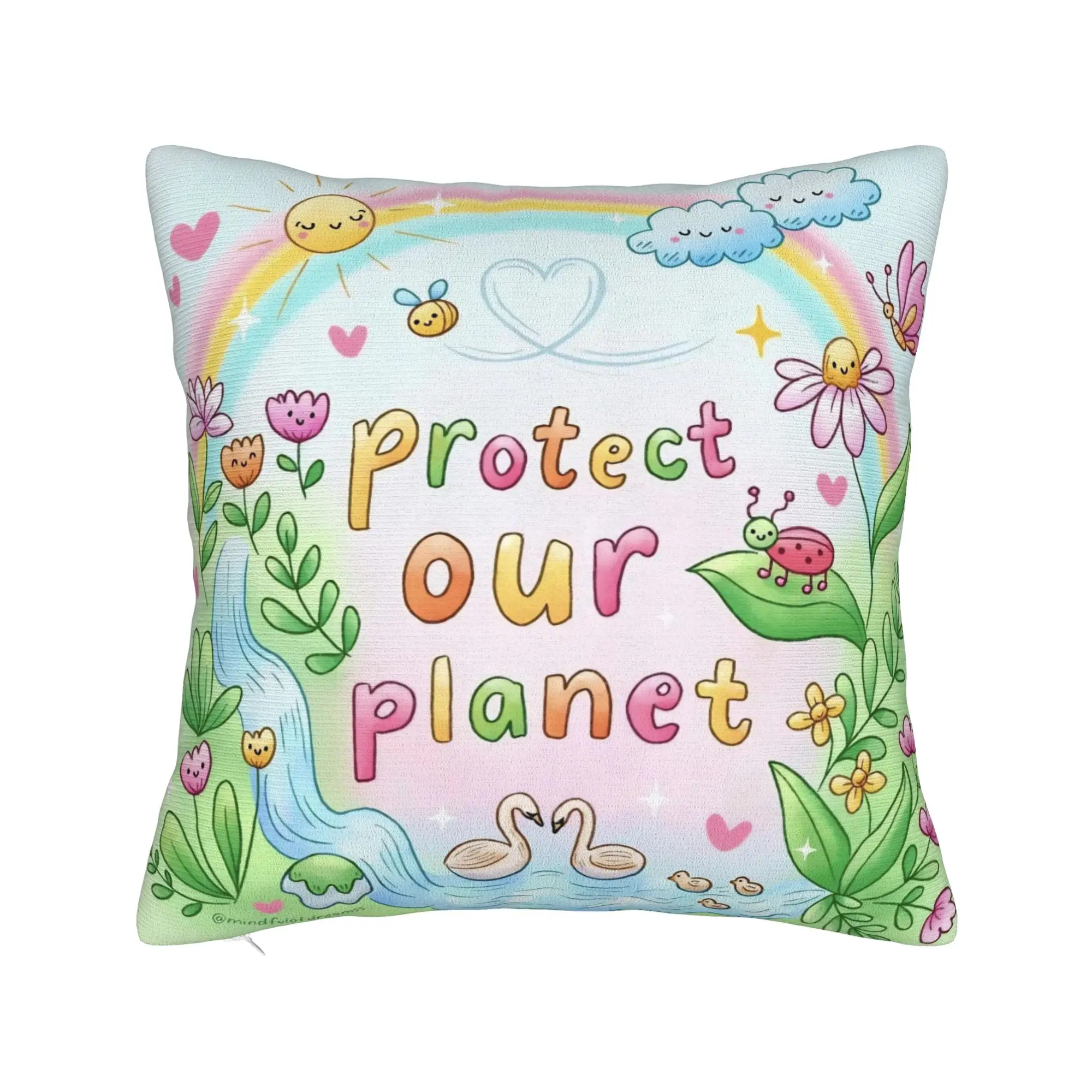 Earth Day Floral Cute & Peaceful Planet 2026 Square Pillow Covers Polyester Sofa  Cushion Case Funny Decorative Pillowcase 45*45