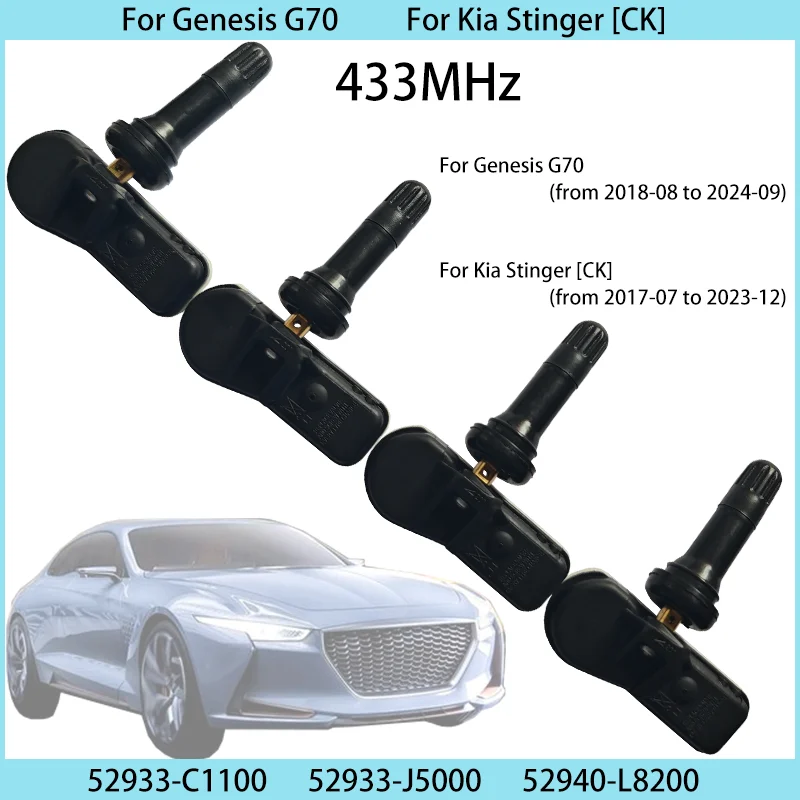 4PCS 433MHz Tire Pressure Monitor Sensor For Genesis G70 Kia Stinger Car TPMS 52933-J5000 52940-L8200 52933-C1100