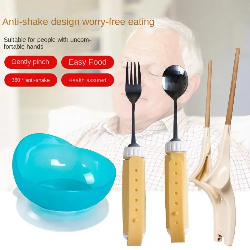 

Adjustable Eating Auxiliary Spoon Anti Skid Safe Sanitary Elderly Disabled Tableware Set for Arthritis Parkinsons Hands Tremors