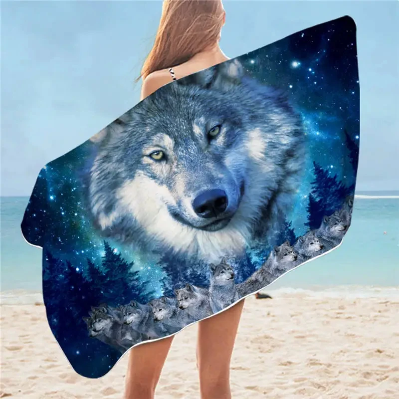 

Wolf Bath Towel Bathroom Microfiber Large Beach Towels Native Tribal Animal Watercolor Shower Towel Quick Dry Beach Towel