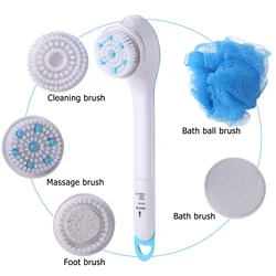 Shower Brush Waterproof Rotating Scrubber Shower Brush Long Handle With 5 Brush Heads Skin Care Set for Household Accessories