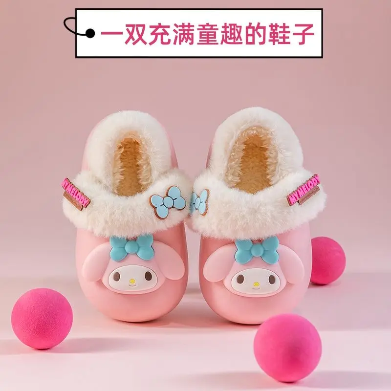 Sanrio My Melody Kawaii Ins moda bambini pantofole di cotone simpatico cartone animato Kuromi Cinnamoroll scarpe impermeabili per interni regali