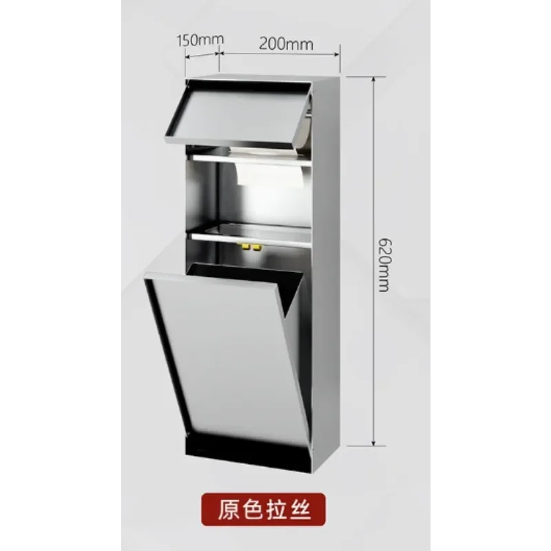 Bathroom Decor with Recessed Tiles Hidden Recessed Trash Bin Tissue Box Toilet Brush Holder Stainless Steel Finish