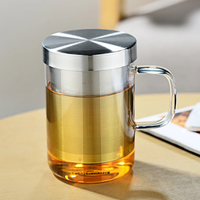 500ml Glass Cup Tea Infuser Mug Large Borosilicate Glass Tea Mug with Stainless Steel Infuser Home Office Coffee Mug Drinkware