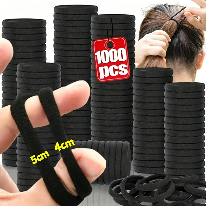 10/1000Pcs Women Simple Black Hair Bands Rubber Ties Ponytail Holder Scrunchies Girls Elastic Headband Hair Tie Hair Accessories