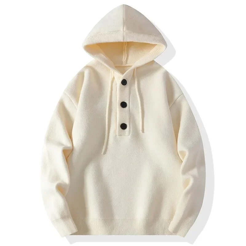 

LIBIELIY Men's Autumn Winter High Quality Hooded Knitting Pullovers Solid Casual Knitted Sweater Male Warm Knit Hooded Sweater S