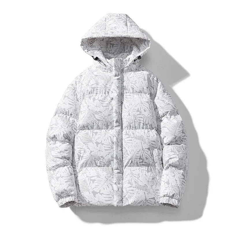 

Autumn Winter New Baggy Fashion Hooded Down Maple Leaf Printing Parkas Mans Jacket for Male Daily Outdoors