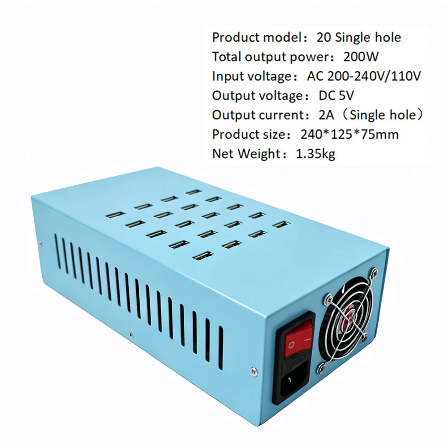 High Quality 20 Ports USB Phone Charger Station 200W for Hotel School Office