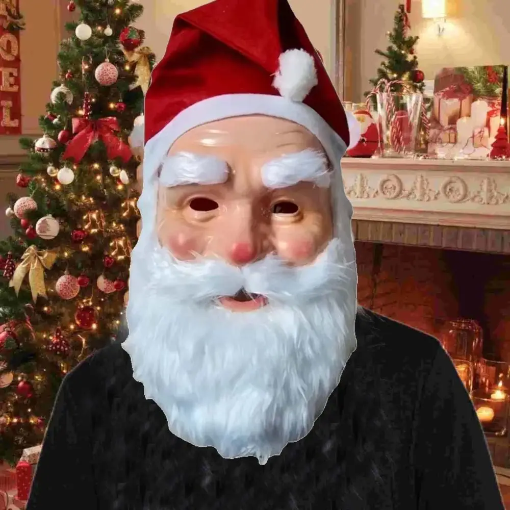 

Funny Face Cover Santa Claus Beard Mask Hat Set Cosplay Props 3D Christmas Decoration Cartoon Xmas Cosplay Accessories Adult