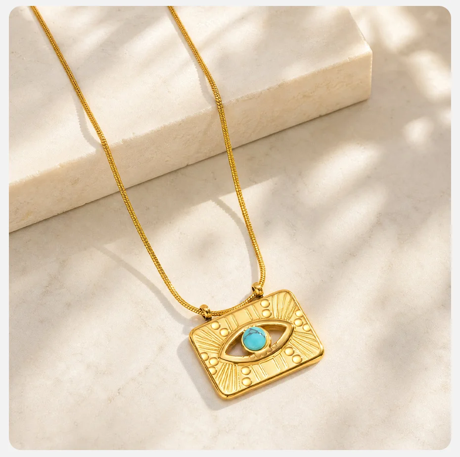 Vnox Vintage Böses-Auge-Anhänger-Halsketten für Frauen, vergoldeter Edelstahl, Türkis-Schlangenkette, Anhänger, Alltagsschmuck – Detail 5
