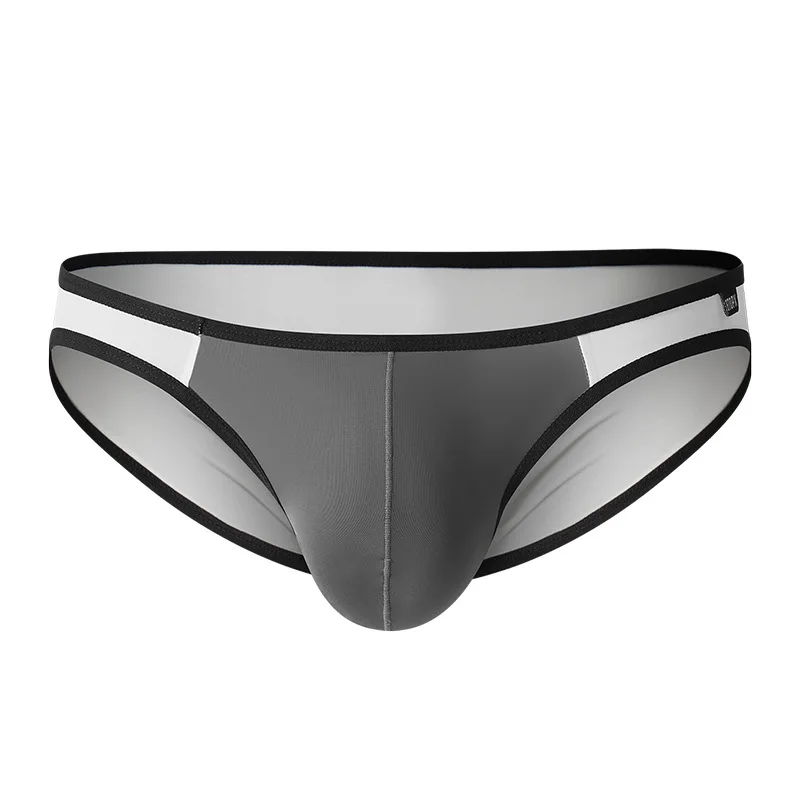 Ropa interior sin costuras de seda de hielo para hombre, calzoncillos cortos de cintura baja con bolsa convexa en U, bragas deportivas finas y transpirables translúcidas