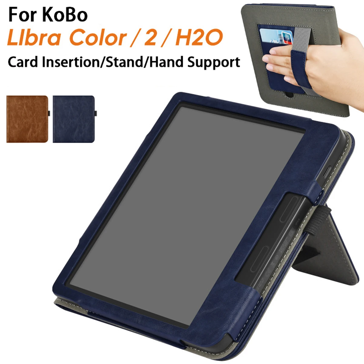 

Роскошный защитный чехол из искусственной кожи для Rakuten Kobo Libra Color/2/H2O, ручная подставка, 7-дюймовый, совместимый с Tolino Vision