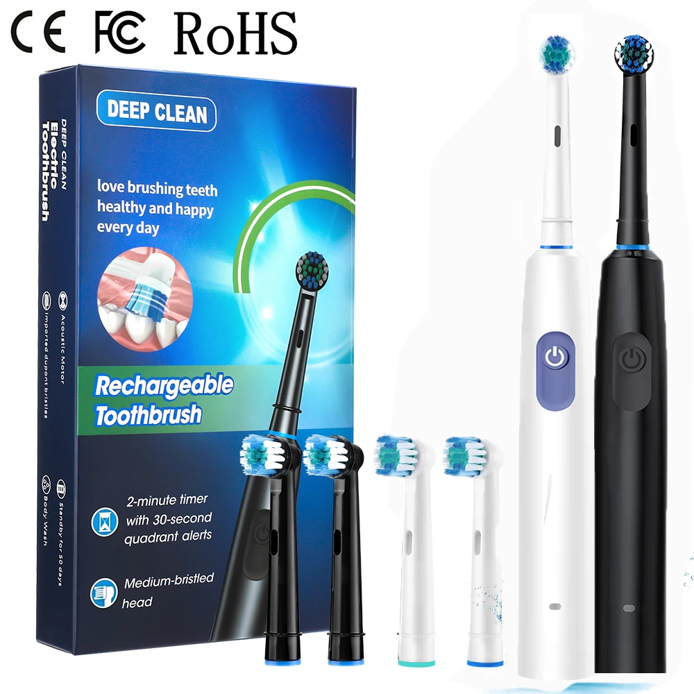 

5 режимов электрическая зубная щетка, вращающаяся щетка для чистки зубов, водонепроницаемая электронная зубная щетка с 4 сменными мягкими насадками