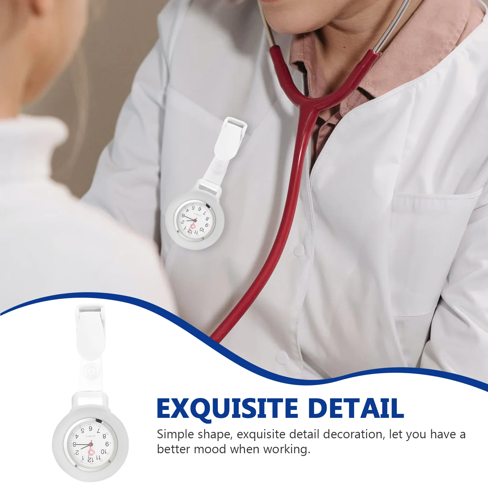 

Portable Nurse Watch Clip White Professional Pocket Clock Multi function Breast Watch Lightweight Student Accessories