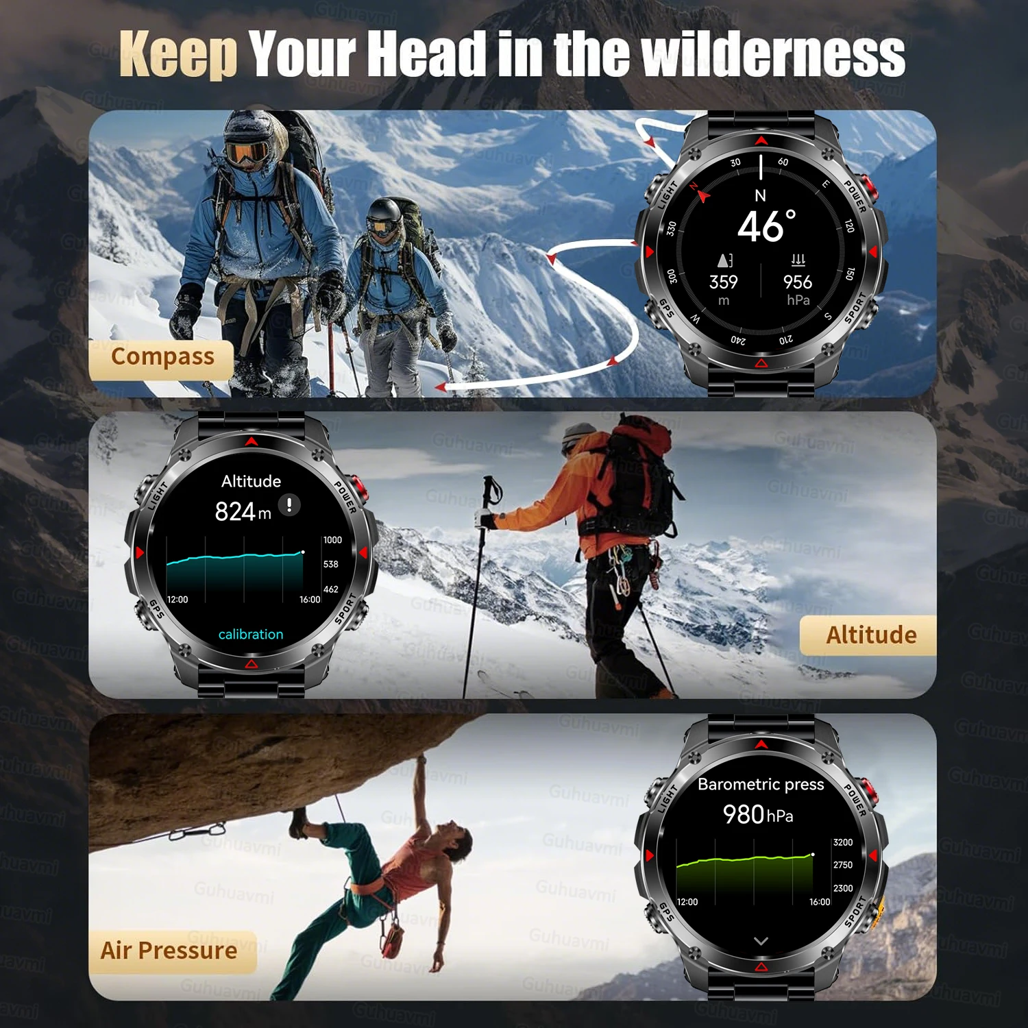 T-Rex 3 GPS Smart Watch 10ATM IP69K Waterproof Clock Compass Altimeter HD Call Military Sports Smart watch Fitness Men Bracelet - Image 6