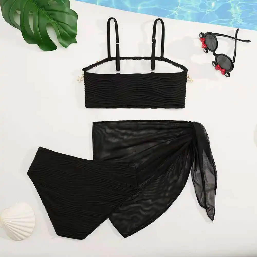 2026 Strappy Girls Swimsuit 3 Pieces Bikini & Skirt Bandeau Kids Swimwear Female Children's Bathers Bathing Swimming Swim Suit - view 2