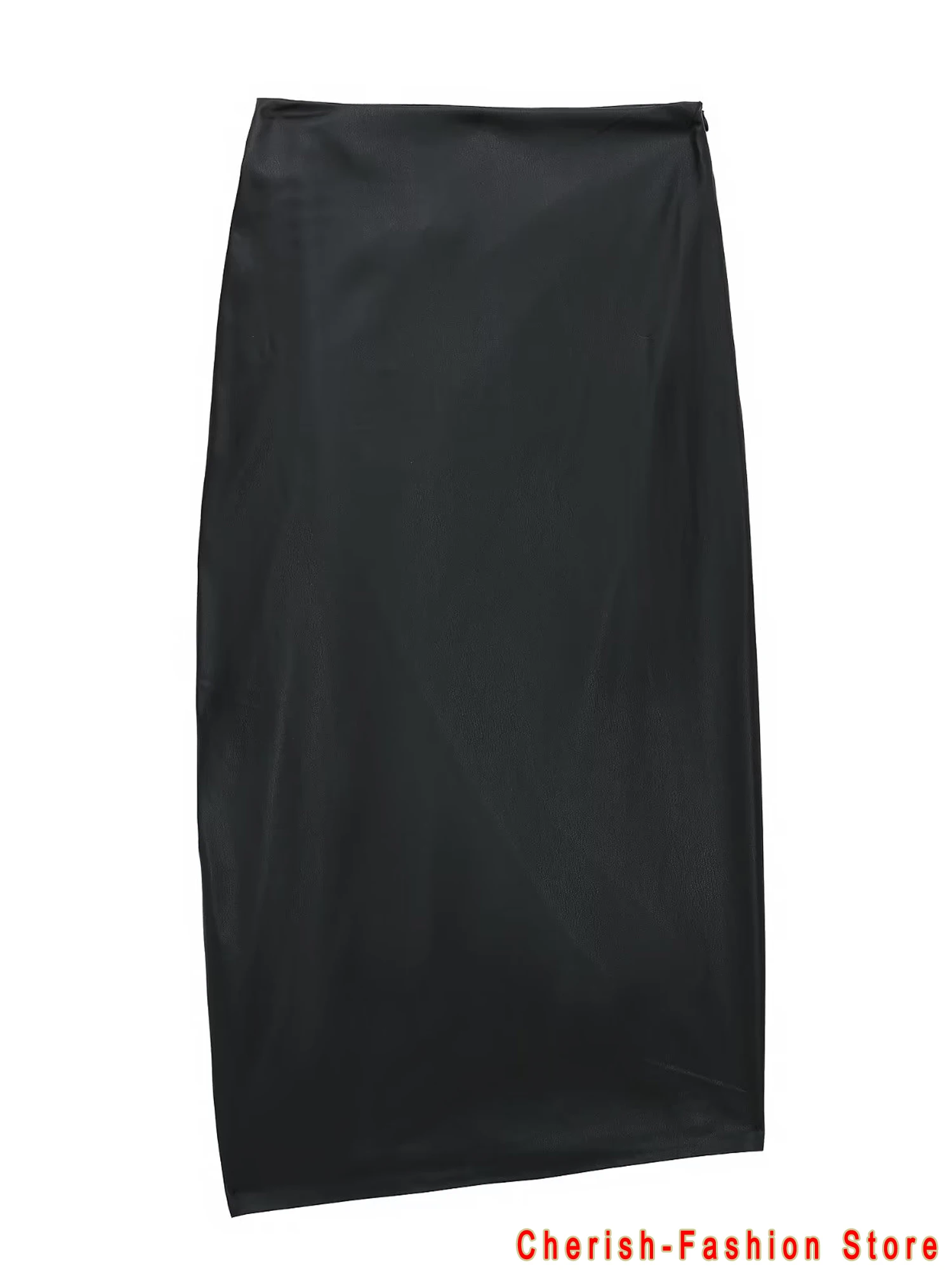 Vintage Women Faux Leather Pleated Solid Skirt 2023 Spring High Waist Tight Side Split Skirts Zipper Slim Female Bottoms Black