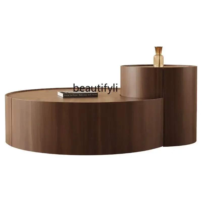 

X18 Italian simple luxury walnut round coffee table household living room small apartment simple wabi sabi wind designer creati