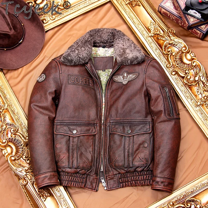 

Tcyeek Genuine Leather Jacket Men Top Layer Cowhide Coats Autumn Winter Leather Coat Men's Motocycle Jackets 2024 Jaqueta Couro