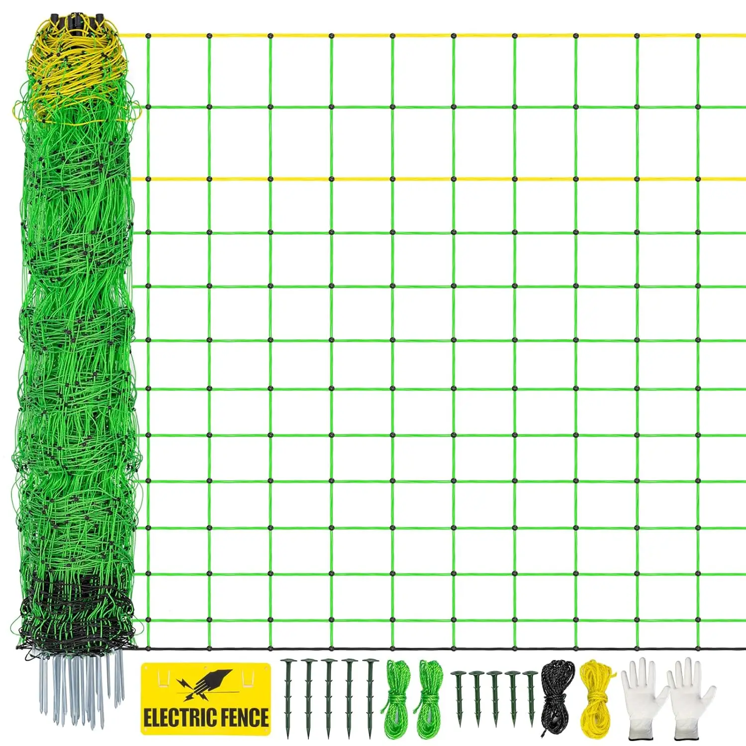 Portable Electric Net Fence for Goats, Sheep, Lambs, Hogs - 49.6" x 164' with Posts & Spikes