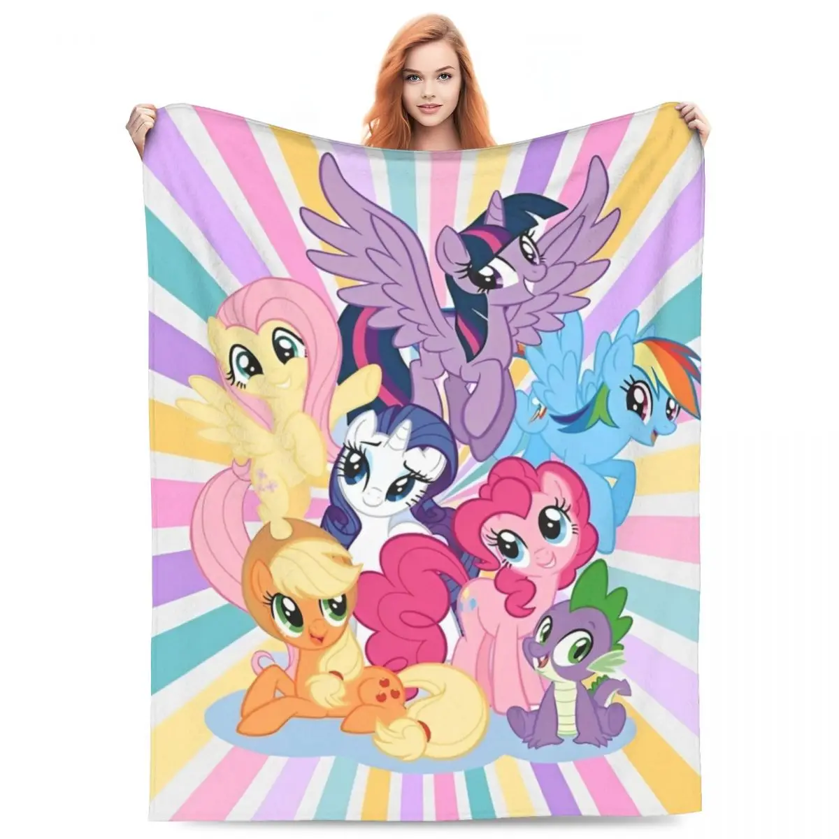

MINISO My Little P-pony Blanket Warm Graphic Plush Throw Blanket For Couch Chair Travel Office Flannel Bedspread Bed Cover