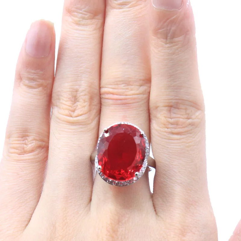

Buy 5 Get 1 Free 20x17mm SheCrown Red Blood Ruby Aquamarine Violet Tanzanite London Blue Topaz Woman's Engagement Silver Rings
