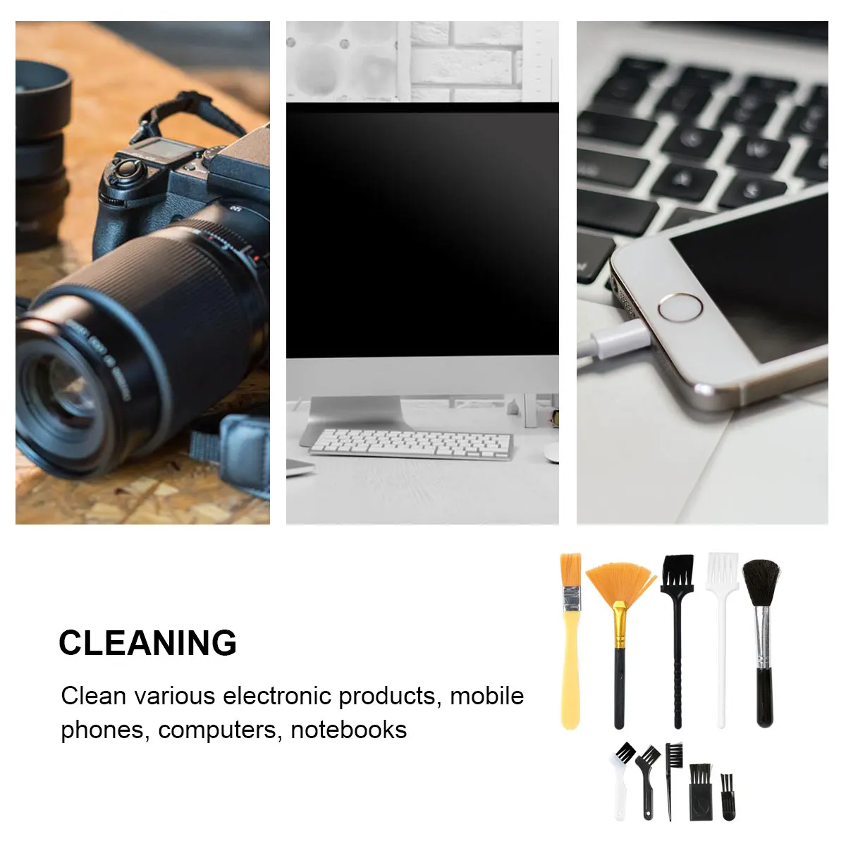 

10pcs Brush Set Keyboard Phone Camera Computer Dust Camera Cleaning Brush Removal Electronics Home Office Cafe