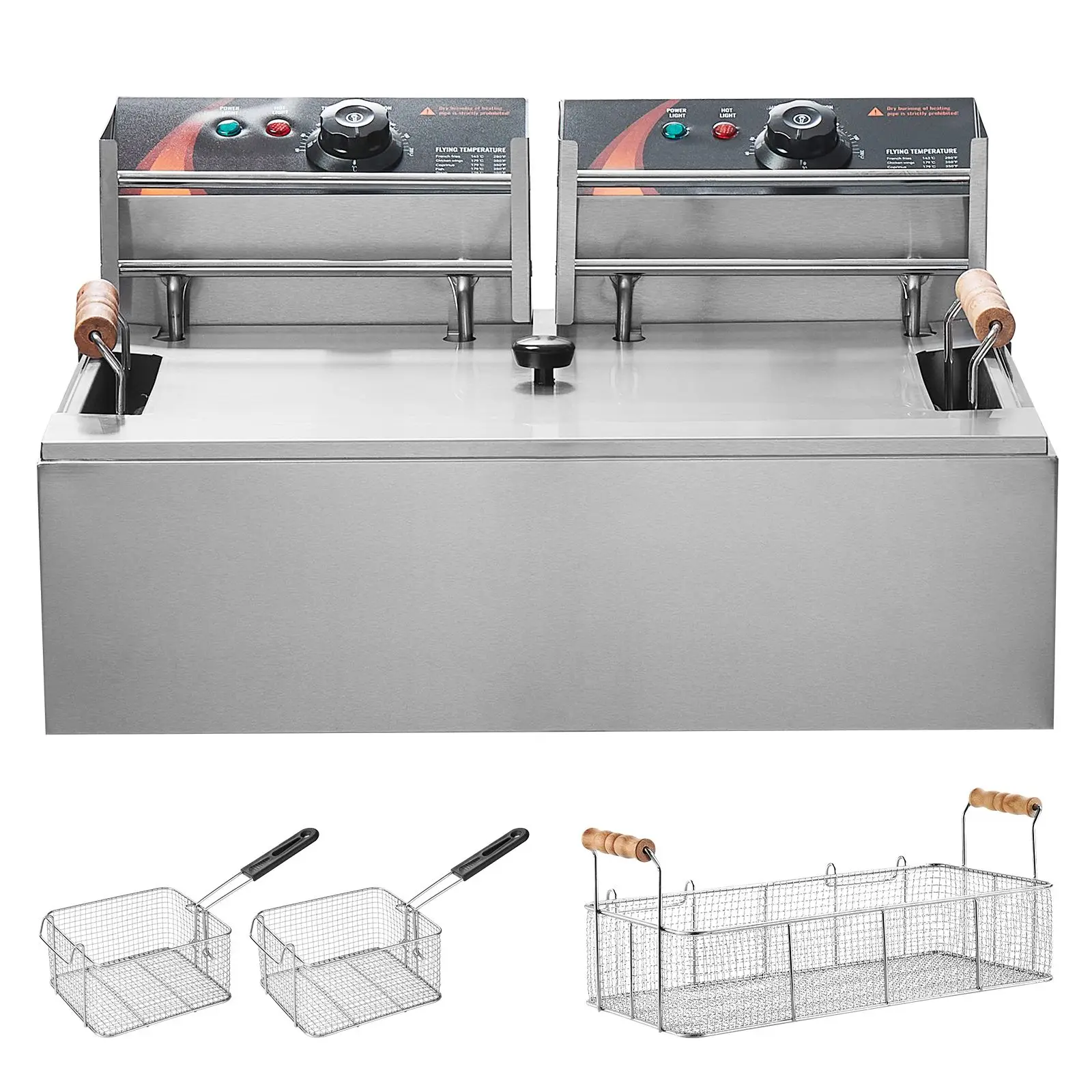 Commercial Deep Fryer, 3000W Electric Turkey with 3 Removable Baskets, Large Capacity 18Qt / 17L Stainless Steel Countertop