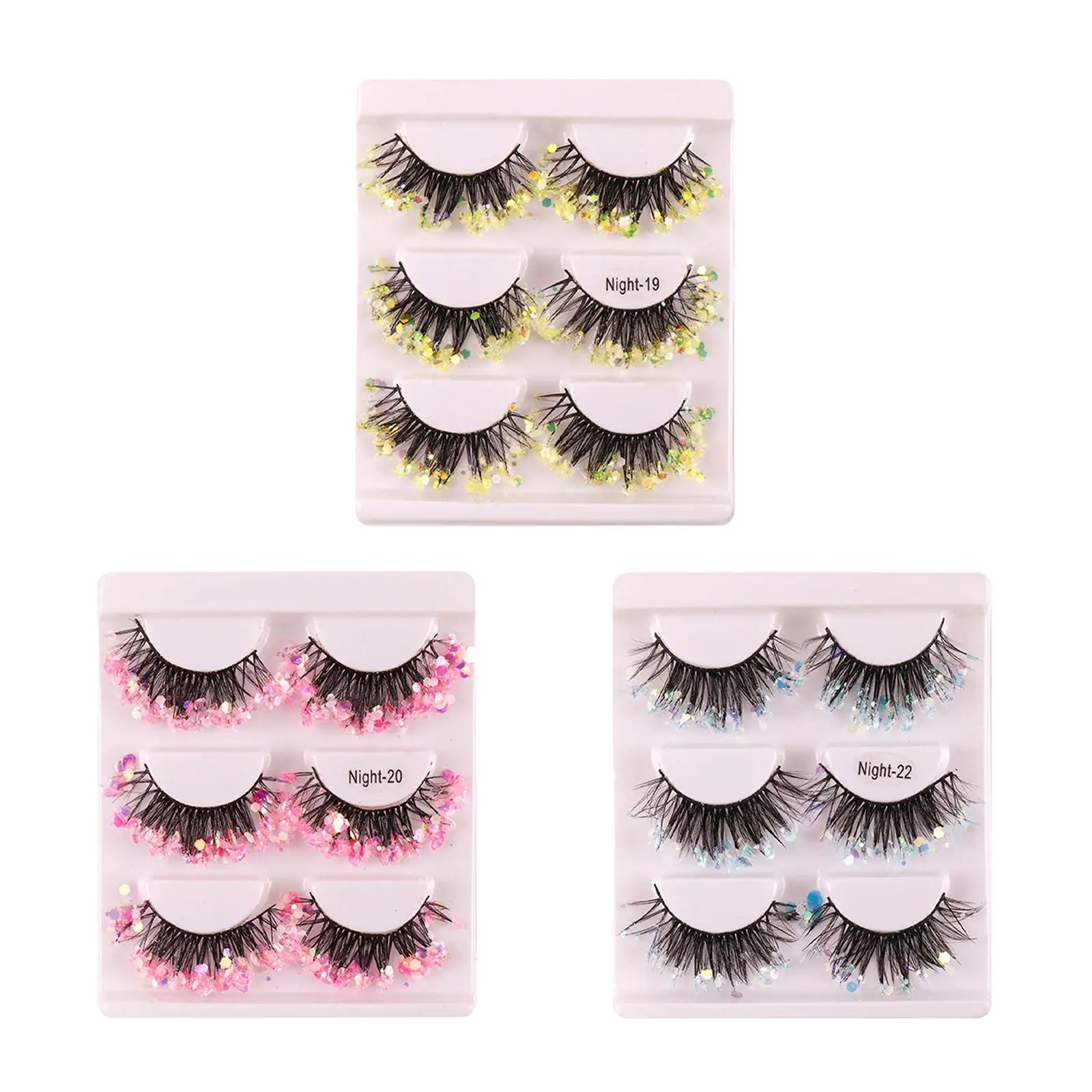 3 Pairs Luminous False Eyelashes Decorative Makeup False Eyelashes with for Masquerade Party Halloween Valentine's Day