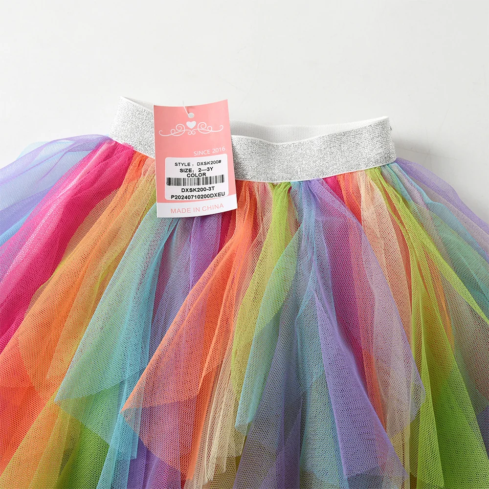 VIKITA Girls Colorful Rainbow Skirts Kids Layered Mesh Tulle Tutu Ballet Mini Skirt Girls Irregular Multicolor Princess Skirts