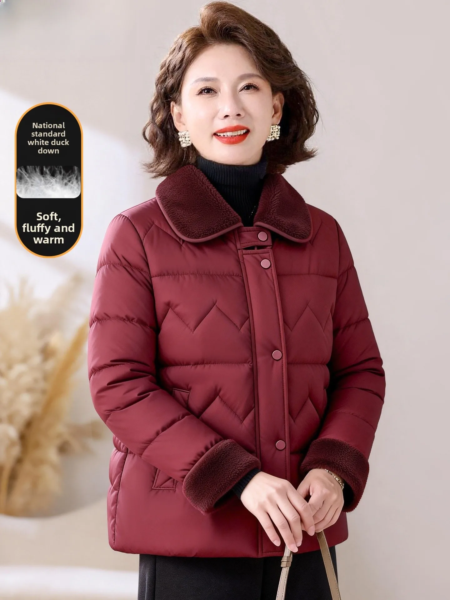 

Faionable Lightweight down Jaet for Mom Mid-aged And ly Women Autumn Winter Coat ort Sle Pure Color Single Button
