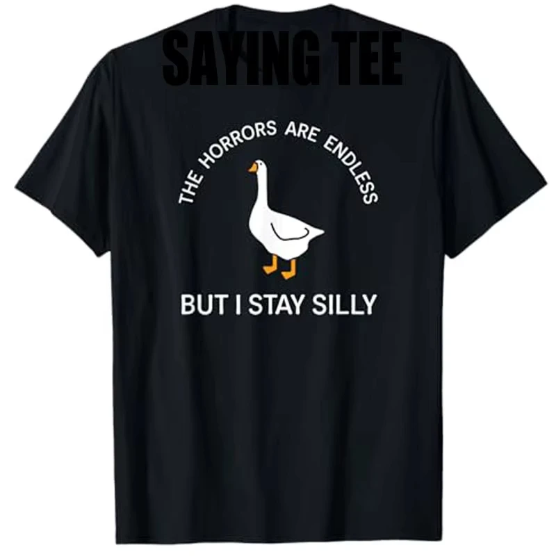 Funny, silly and clumsy goose horror endless personality emoji T-shirt humorous satirical joke casual short-sleeved shirt tops
