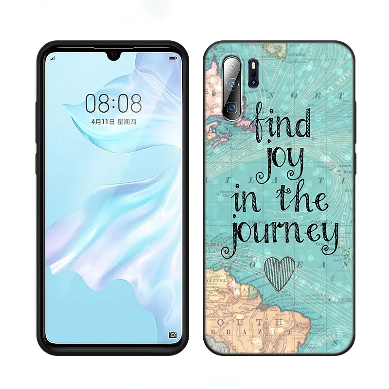 World Map Travel Phone Case For Huawei P8 P9 P10 P20 P30 P40 Lite E P50 P Smart Pro Z S 2018 2019 2020 2021 Soft TPU Black Cover