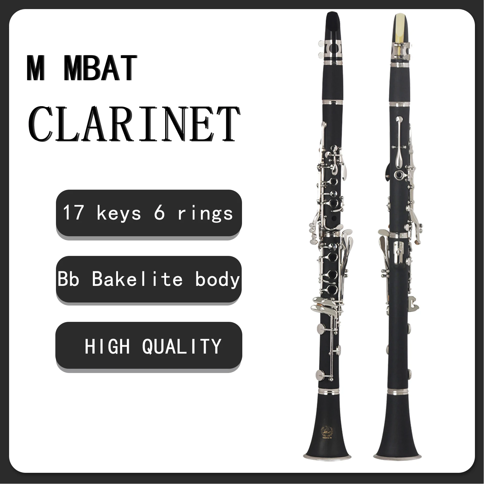 M MBAT Clarinet Bb Clarinet 17 Keys 6 Rings Clarinetto Blackwinds Portable Bakelite Clarinet Professional Woodwind Instruments