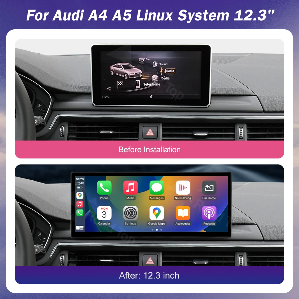 شاشة الوسائط المتعددة للسيارة CarPlay اللاسلكية لأودي A4 A5 2016-2019 أندرويد السيارات دعم Airplay كاميرا راديو GPS مشغل السيارة #2