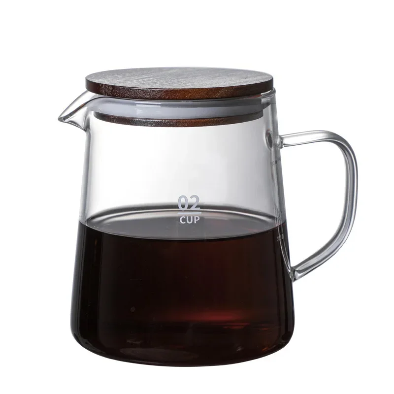 600ML Hand Glass Coffee Kettle with Wood Cover Hot Brewer Coffee Pot Dripper Barista Pour Over Home Coffee Maker Teapot