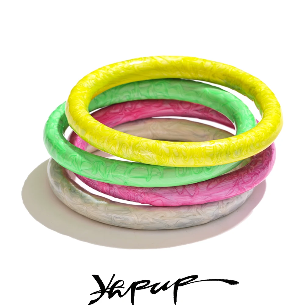 Yhpup 63mm Büyük Renkli Emaye Yuvarlak Bilezik Bileklik Su Geçirmez Kadın Moda Paslanmaz Çelik Y2K Şeker yaz takısı 2024